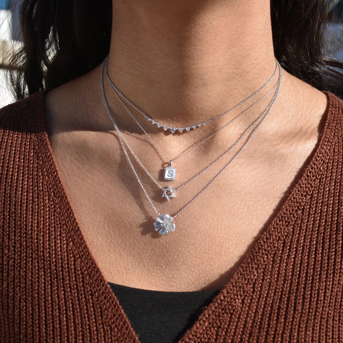 14k Gold & Diamond Small Initial Necklace