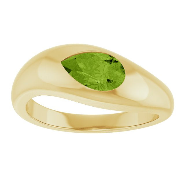14K Natural Peridot Pear Ring