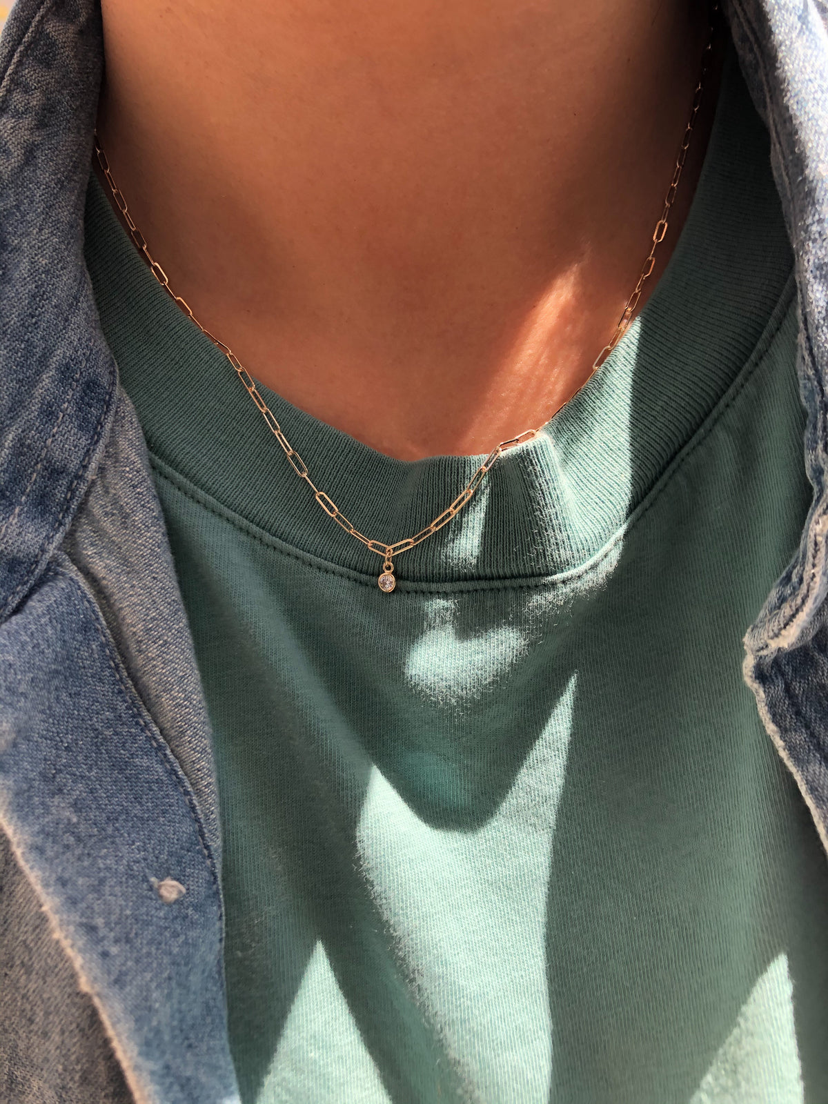 14K 1/10 CT Natural Diamond Micro Bezel-Set Necklace